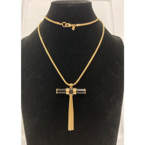 Banana Republic 30” Gold Snake Chain Black Bar Pendant Tassel Necklace